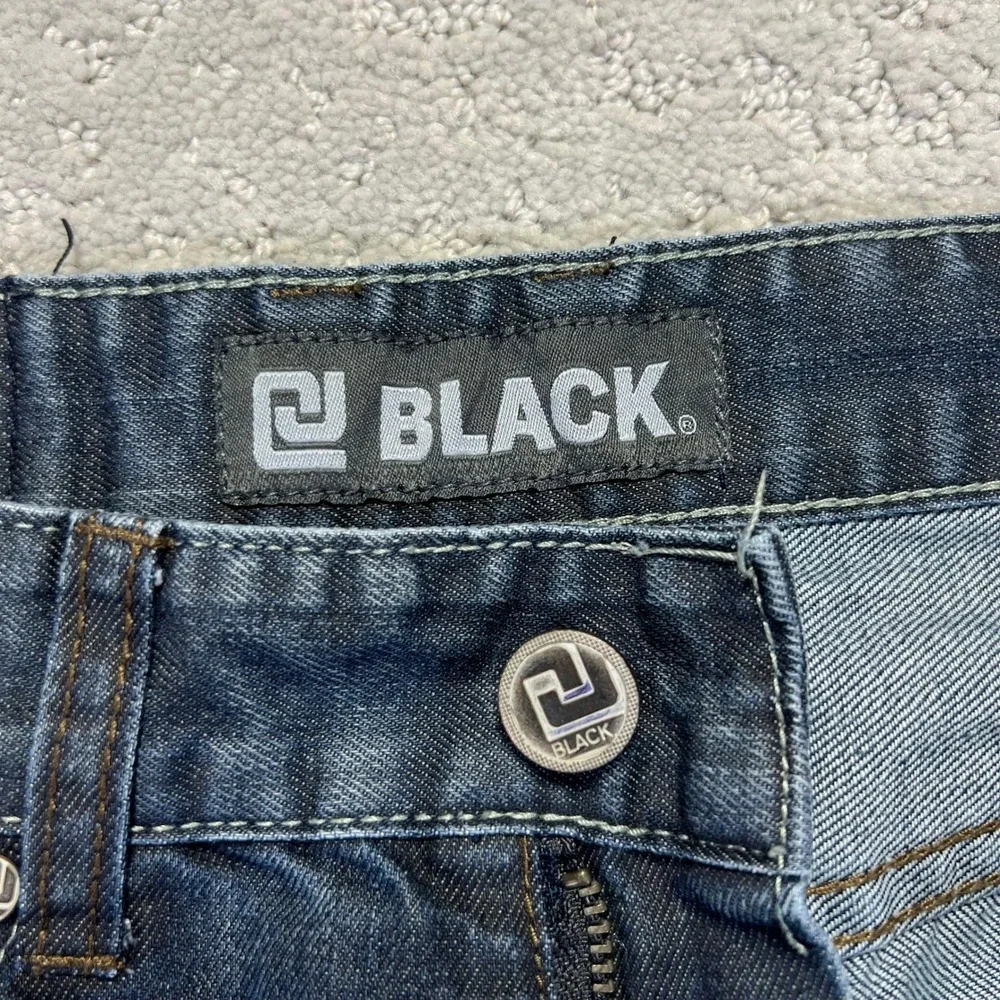 Black Jeans Mens 30x32 Low Rise Slim Straight Dark Wash‎ Denim Distressed Y2k